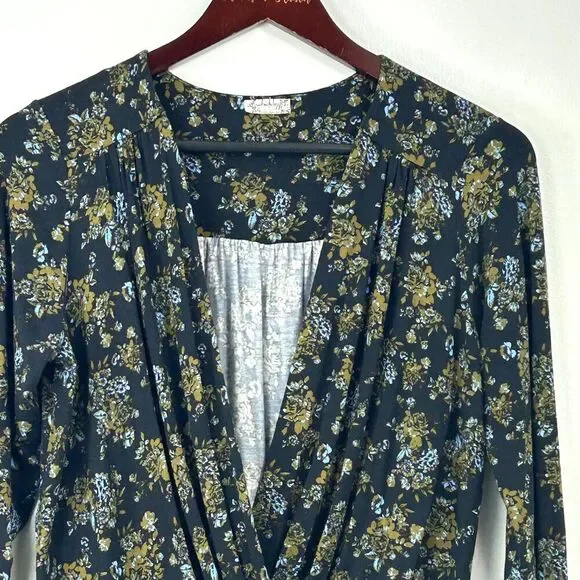 New Free People Intimately Turnt Faux Wrap Long Sleeve Bodysuit Night Combo Sz L - Picture 9 of 13